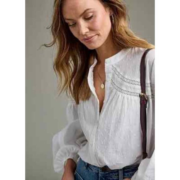 LOFT White Textured Striped Long Sleeve Blouse Top - Size S - Picture 1 of 7